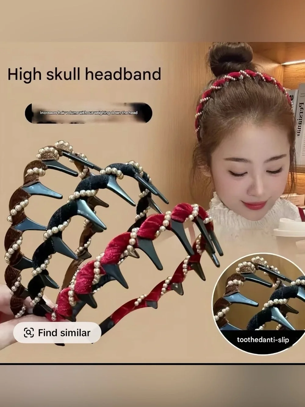 Vintage High Cranium Artificial Pearl & Rhinestone Hairband - 3 Piece